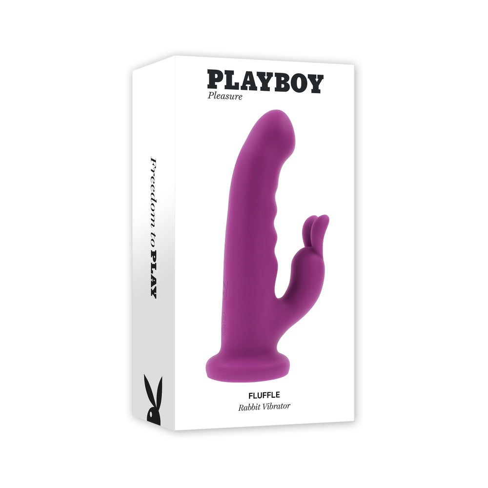 Playboy Fluffle Rechargeable Vibrating Dual Stimulator Silicone Purple - Red Garter