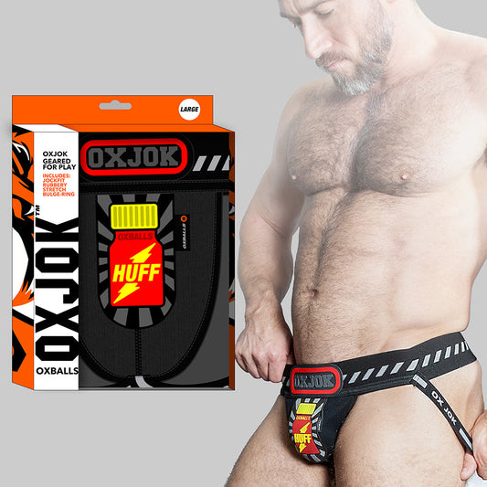 Oxballs Oxjok Popperjock 3D Rubber Huffer Jock Black/Red S - Red Garter