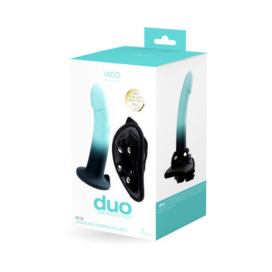 VeDO Duo Silicone Dildo (Non-Vibrating) with Harness Turquoise/Black - Red Garter