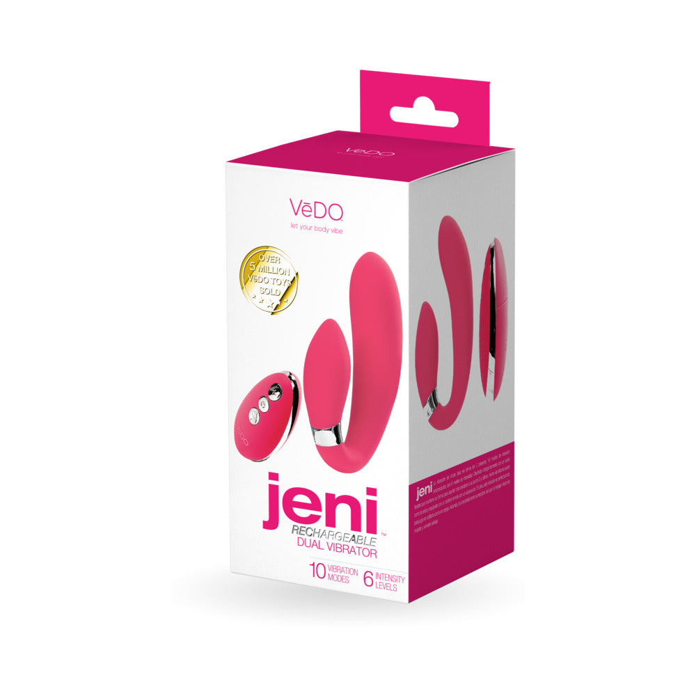 VeDO Jeni C-Shaped Dual Motor Vibe with Remote Pink - Red Garter