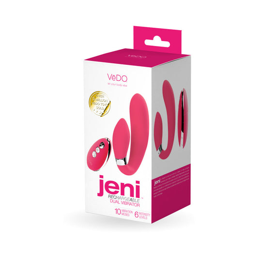 VeDO Jeni C-Shaped Dual Motor Vibe with Remote Pink - Red Garter