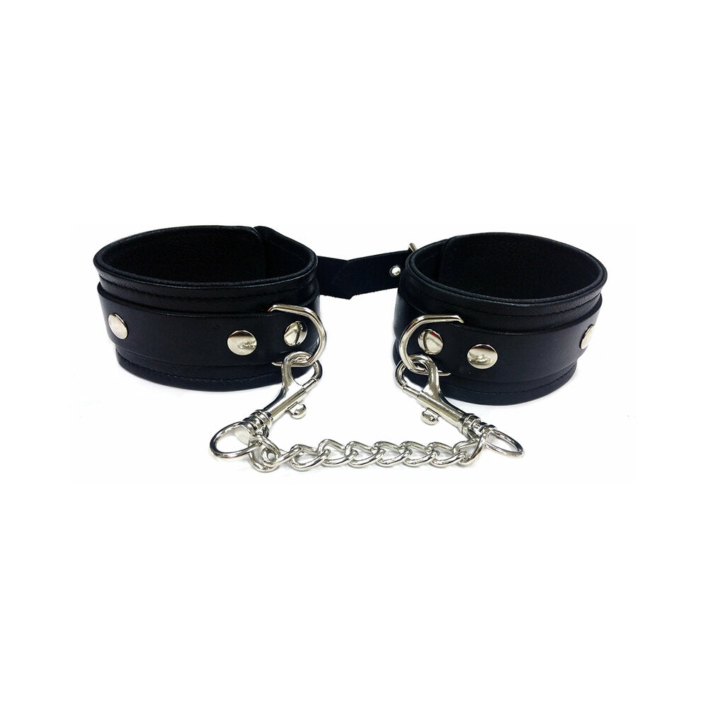 Rouge Plain Leather Ankle Cuffs Black - Red Garter