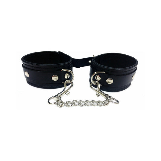 Rouge Plain Leather Ankle Cuffs Black - Red Garter