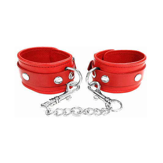 Rouge Plain Leather Ankle Cuffs Red - Red Garter