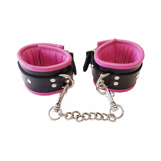 Rouge Leather Padded Wrist Cuffs Black/Pink - Red Garter
