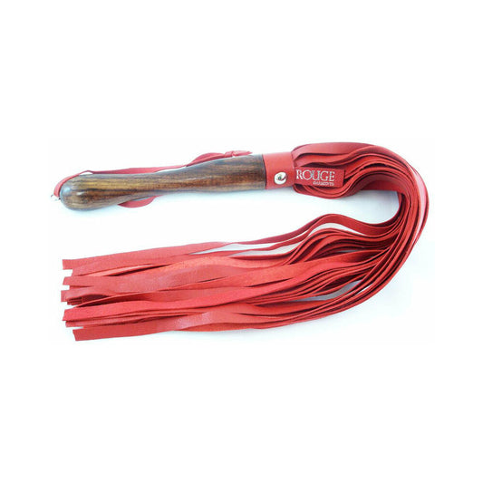 Rouge Wooden Handle Leather Flogger Red - Red Garter