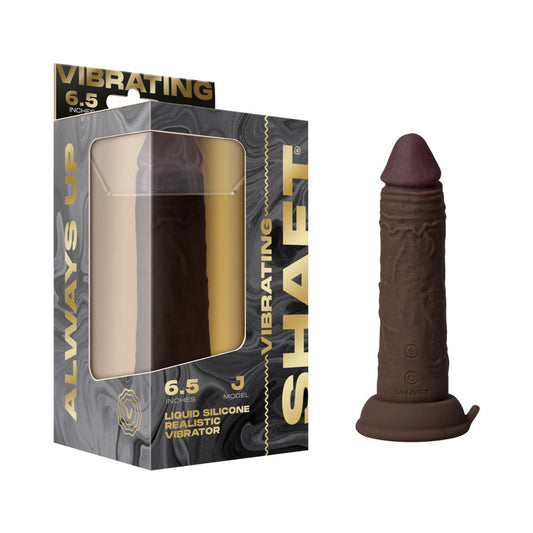 Shaft Vibrating Model J: 6.5 in. Dual Density Silicone Dildo Mahogany - Red Garter
