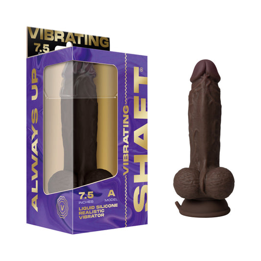 Shaft Vibrating Model A: 7.5 in. Dual Density Silicone Dildo Mahogany - Red Garter