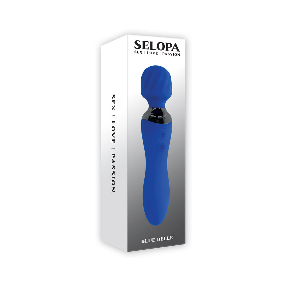 Selopa Blue Belle Rechargeable Dual-Ended Wand Vibrator Silicone Blue - Red Garter