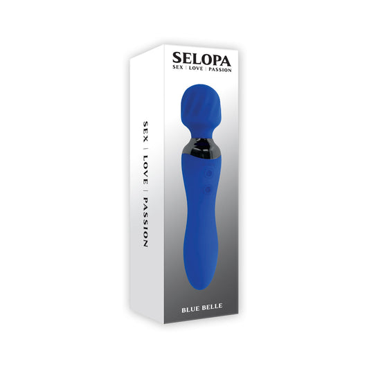 Selopa Blue Belle Rechargeable Dual-Ended Wand Vibrator Silicone Blue - Red Garter