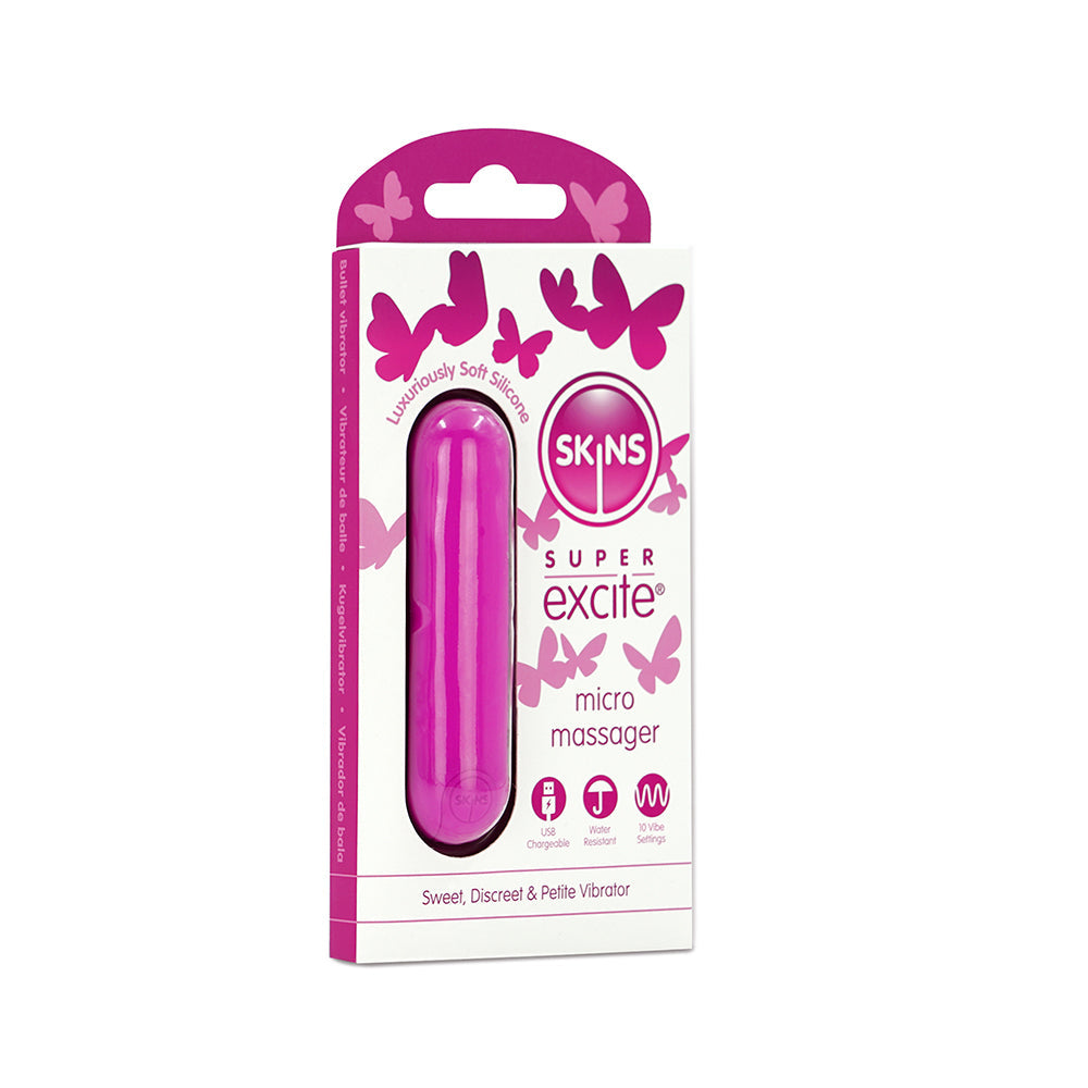 Skins Super Excite Rechargeable 10 Functions Bullet Pink - Red Garter