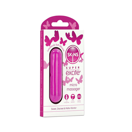 Skins Super Excite Rechargeable 10 Functions Bullet Pink - Red Garter
