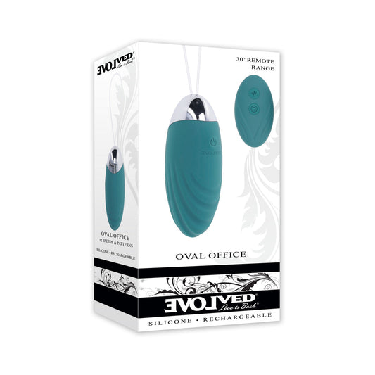 Evolved Oval Office Rechargeable Vibrating Egg with Remote Silicone Teal - Red Garter