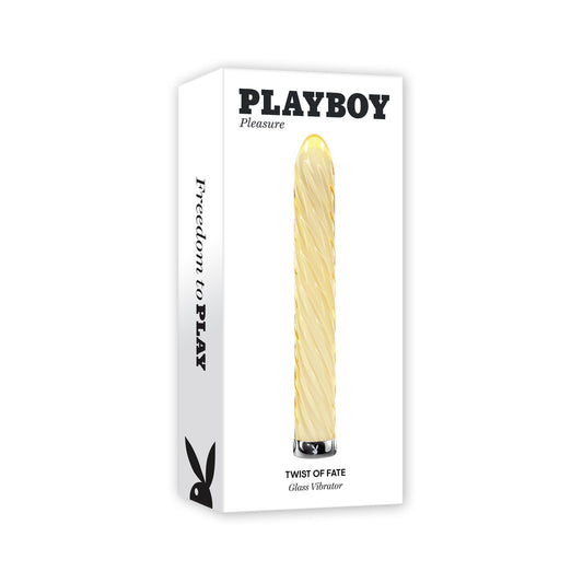 Playboy Twist Of Fate Rechargeable Glass Vibrator Yellow - Red Garter