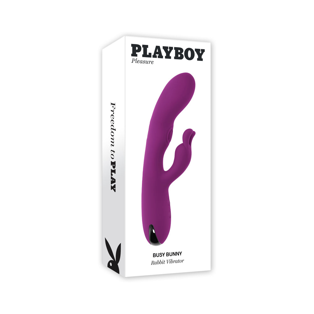Playboy Busy Bunny Rechargeable Dual Stimulator Vibrator Silicone Wild Aster - Red Garter
