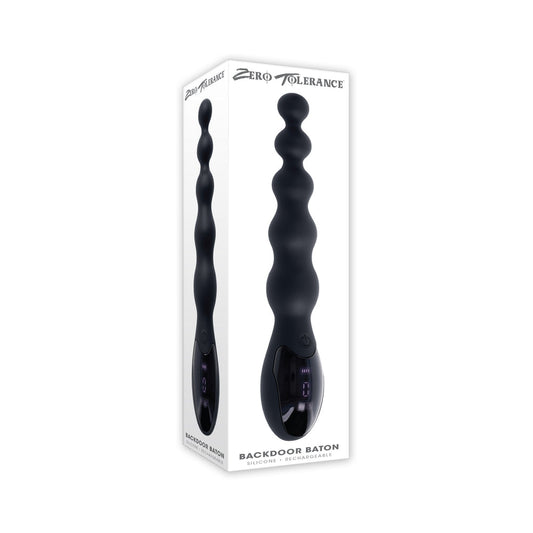 Zero Tolerance Backdoor Baton Rechargeable Anal Vibrator Silicone Black - Red Garter