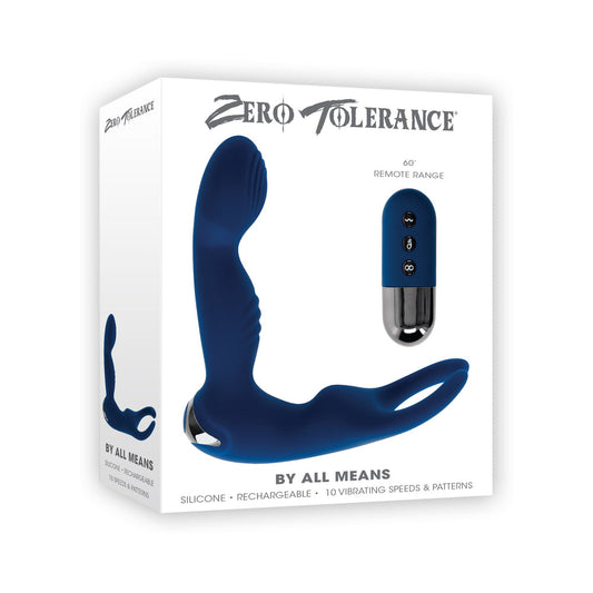 Zero Tolerance By All Means Rechargeable Prostate Vibrator with Remote Silicone Blue - Red Garter