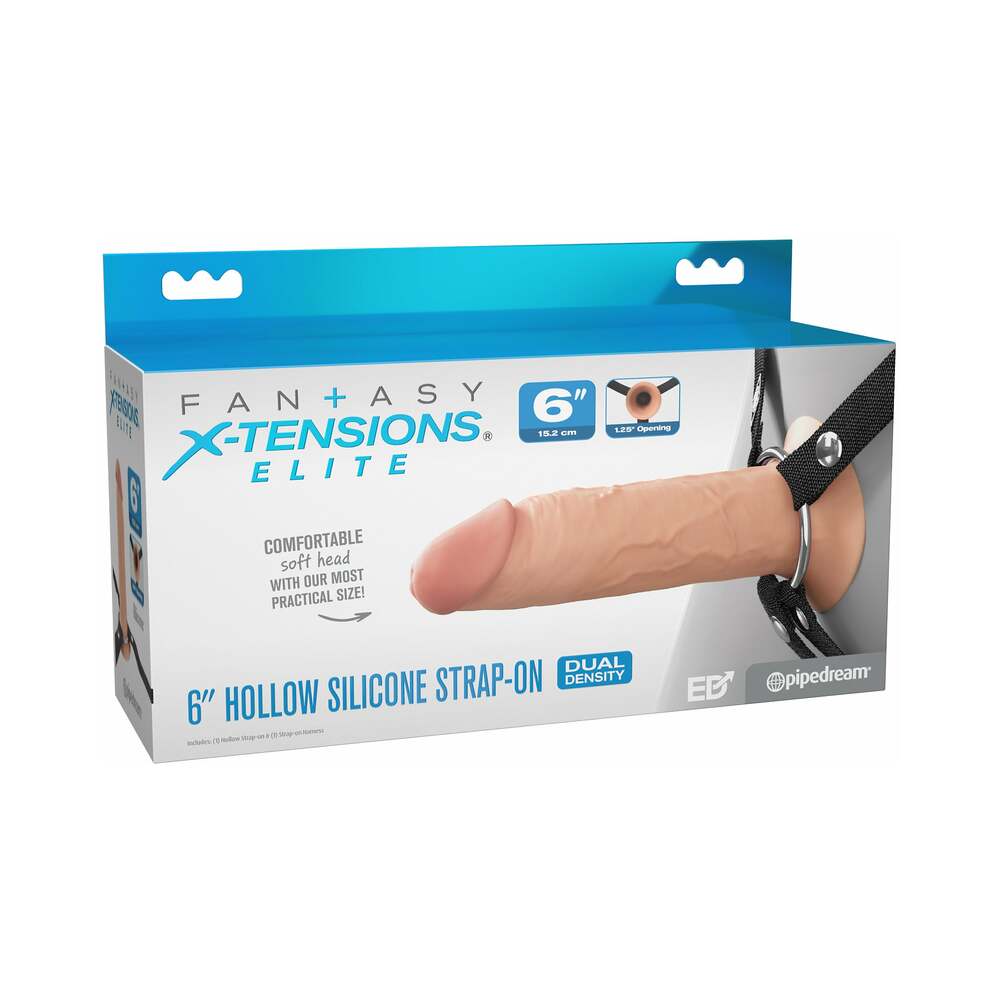 Fantasy X-Tensions Elite Hollow Silicone Strap-On 6 in. Light - Red Garter