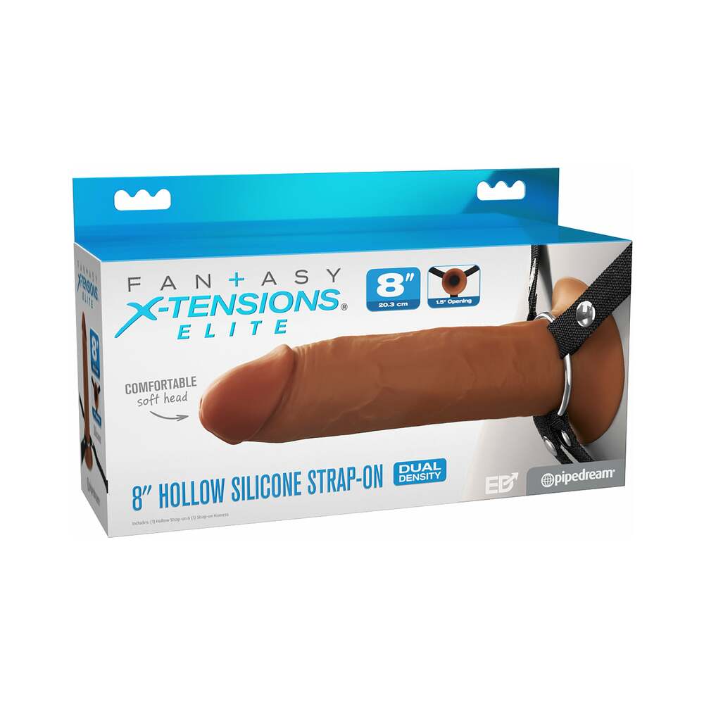 Fantasy X-Tensions Elite Hollow Silicone Strap-On 8 in. Brown - Red Garter
