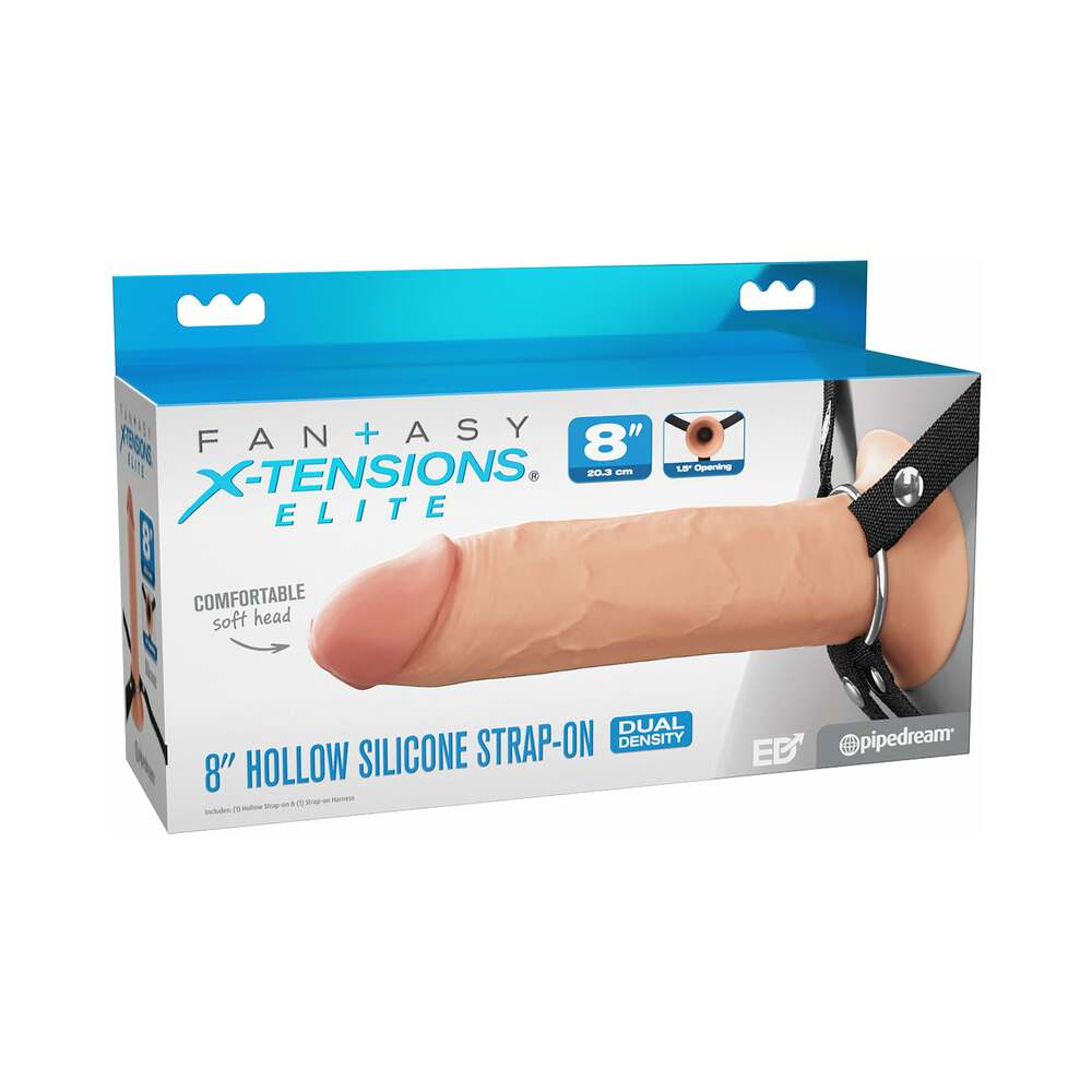 Fantasy X-Tensions Elite Hollow Silicone Strap-On 8 in. Light - Red Garter