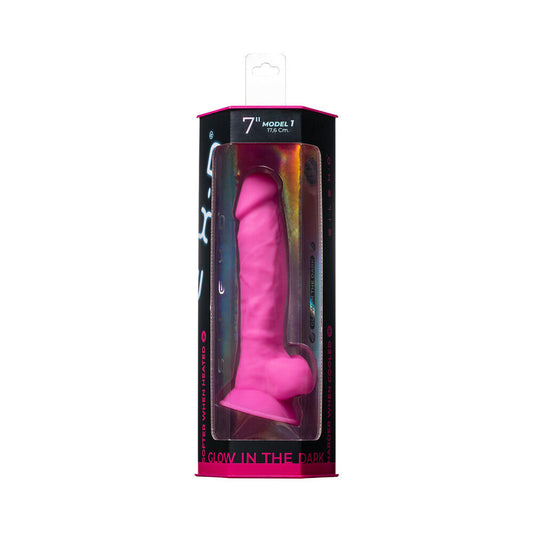 SILEX-D The Original Model 1 Dildo 7 in. Glow-in-the-Dark Pink - Red Garter