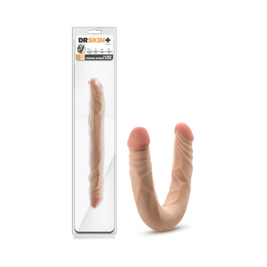 Dr. Skin Plus 14 in. Posable Double Dong Beige - Red Garter