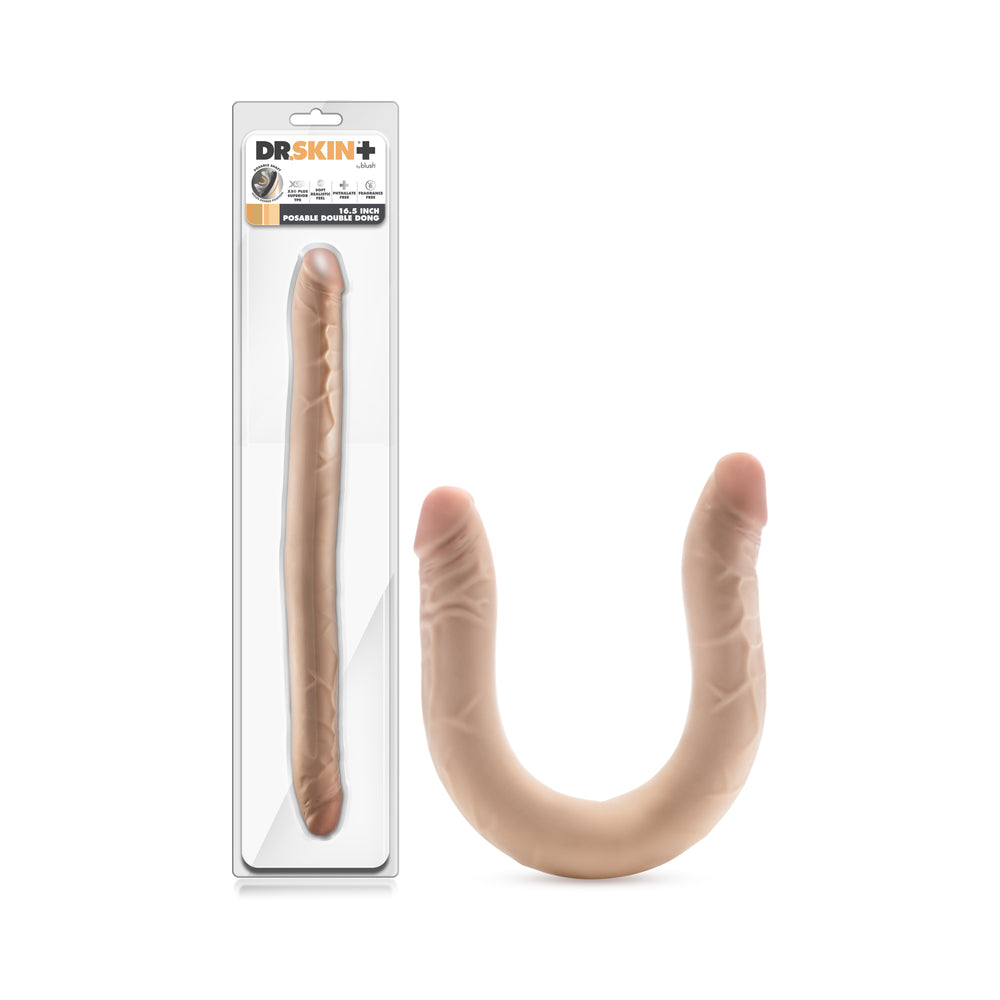 Dr. Skin Plus 16.5 in. Posable Double Dong Beige - Red Garter