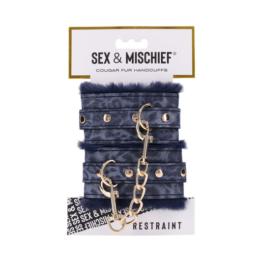 Sportsheets Sex & Mischief Cougar Fur Handcuffs - Red Garter