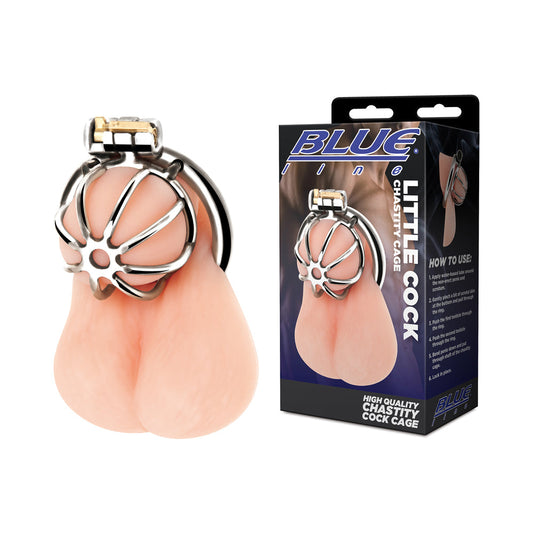 Blue Line Little Cock Chastity Cage - Red Garter