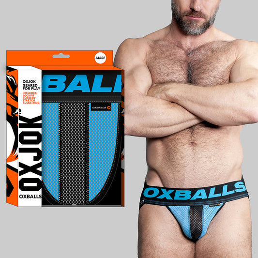 Oxballs Oxjok Airmesh Swagger Slider-Strap Jock Sky Blue L - Red Garter