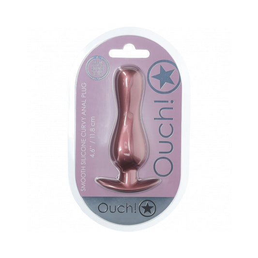 Ouch! Smooth Silicone Curvy Anal Plug 4.6 in. Rose Gold
