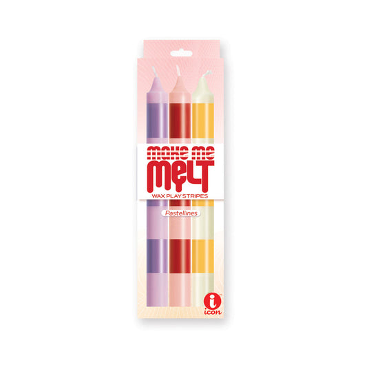 The 9''s Make Me Melt Sensual Warm Drip Candles 3pk Stripes Pastellines - Red Garter