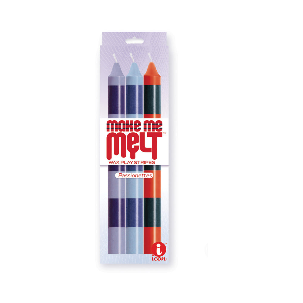 The 9''s Make Me Melt Sensual Warm Drip Candles 3pk Stripes Passionettes - Red Garter