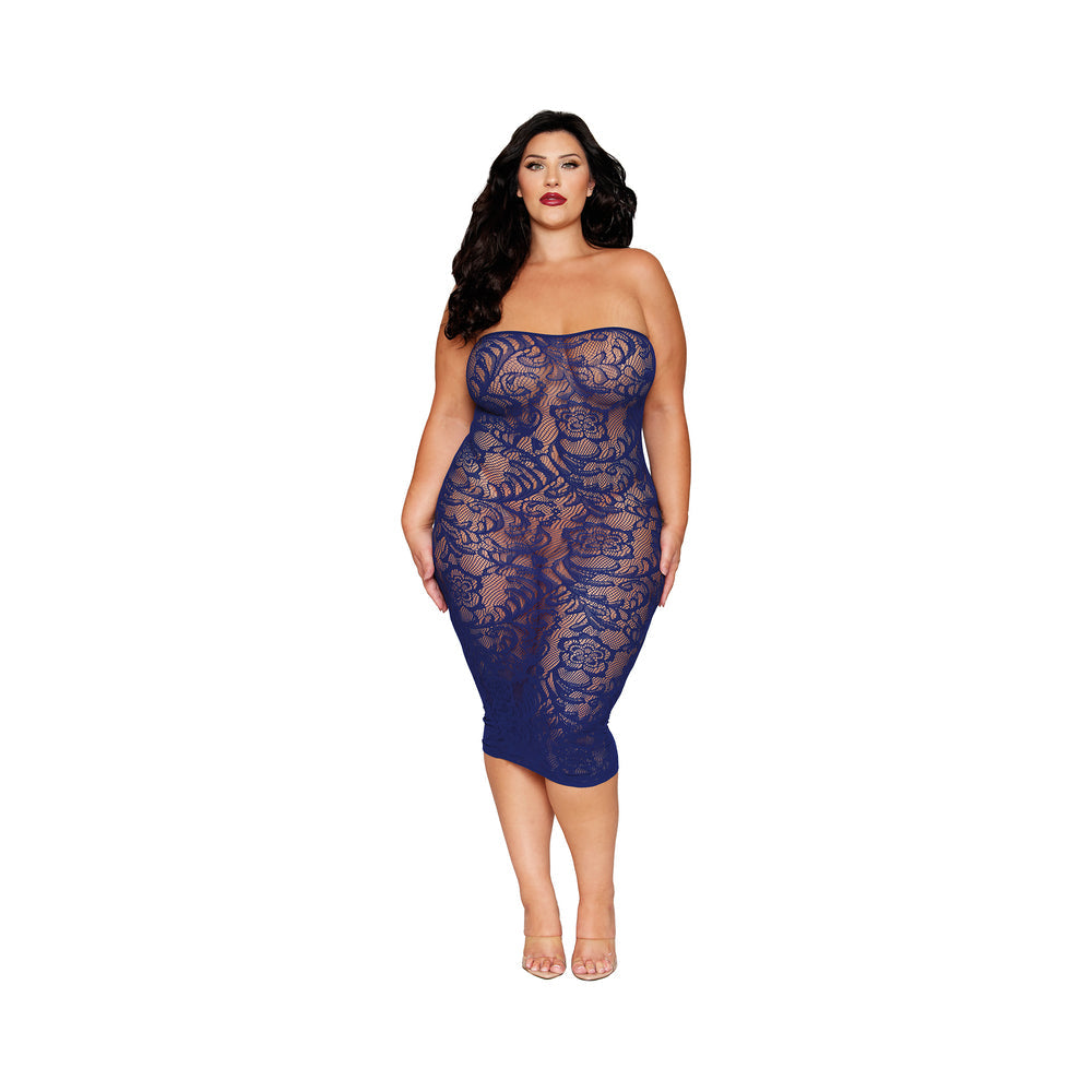 Dreamgirl Strapless Lace Bodystocking Gown with Shrug Eclipse Queen Size - Red Garter