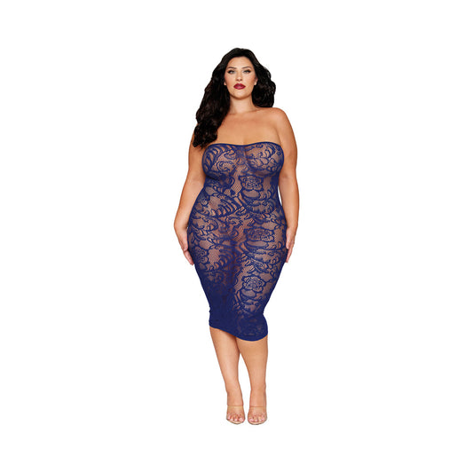 Dreamgirl Strapless Lace Bodystocking Gown with Shrug Eclipse Queen Size - Red Garter