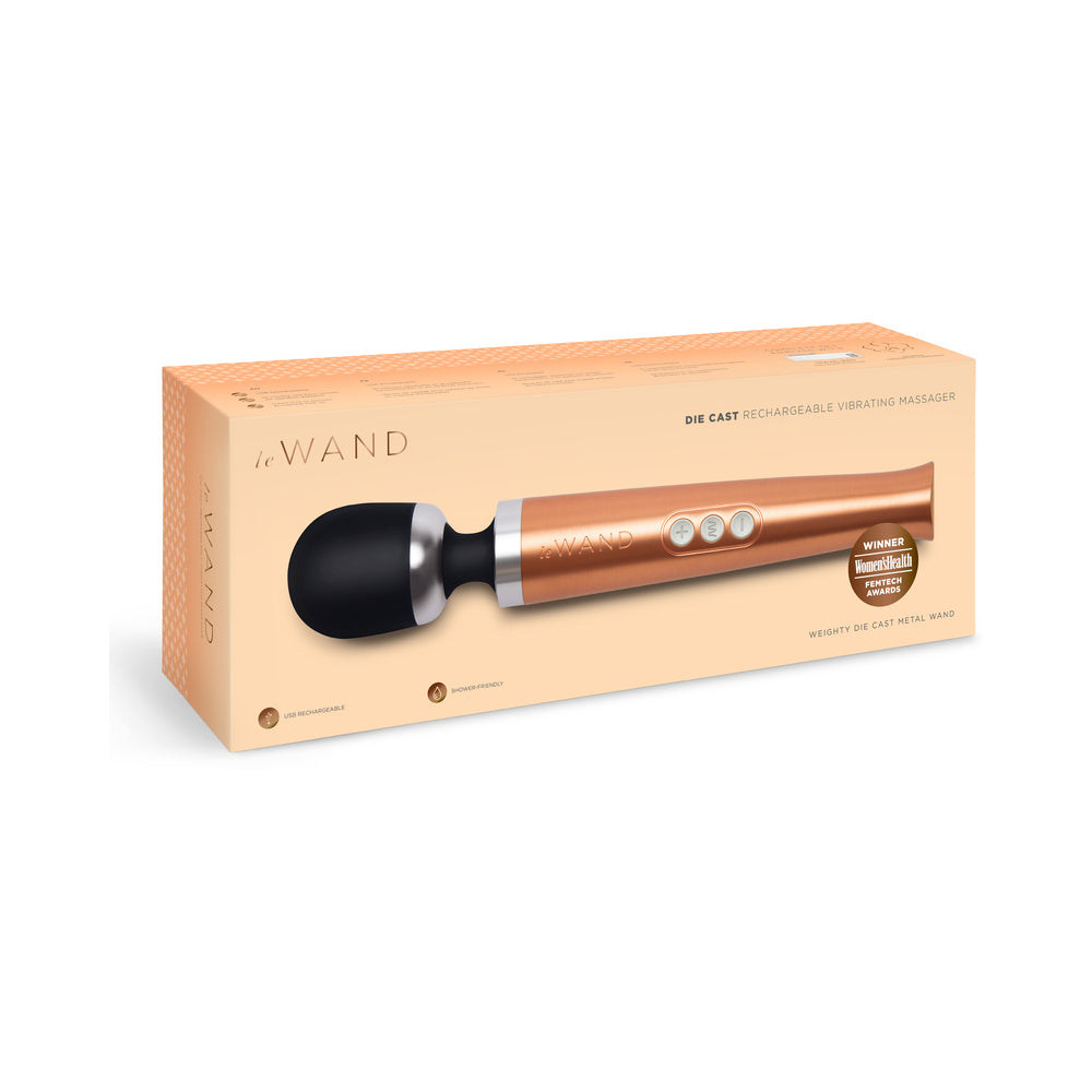 Le Wand Die Cast Rechargeable Massager Rose Gold - Red Garter