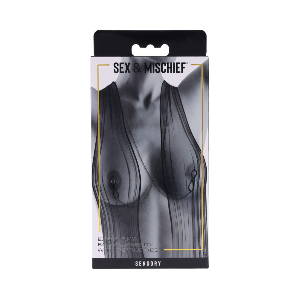 Sportsheets Sex & Mischief Ex''s & Oh''s Body Jewelry with Nipple Ties - Red Garter