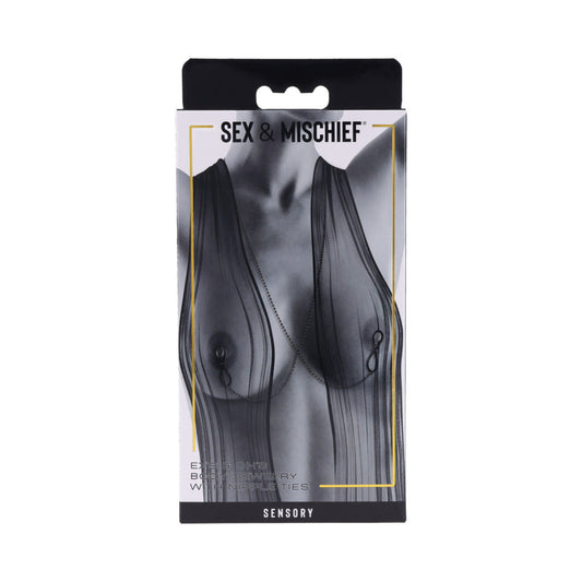Sportsheets Sex & Mischief Ex''s & Oh''s Body Jewelry with Nipple Ties - Red Garter