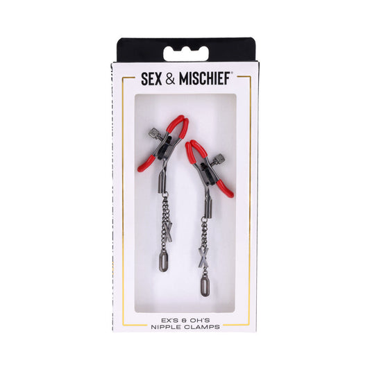 Sportsheets Sex & Mischief Ex''s & Oh''s Nipple Clamps - Red Garter