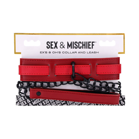 Sportsheets Sex & Mischief Ex''s & Oh''s Collar and Leash - Red Garter