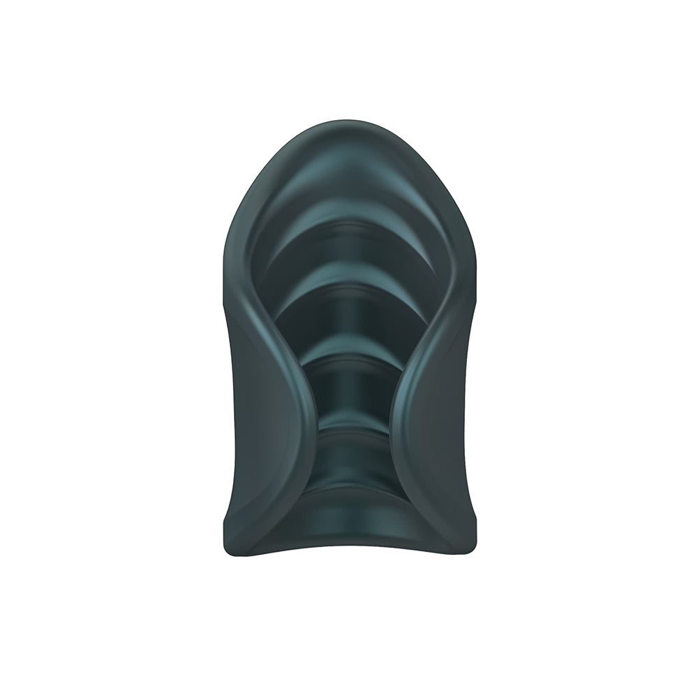 MAN WAN Starter Travel Size Silicone Vibrating Masturbator Pine Grey - Red Garter
