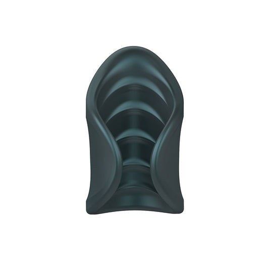 MAN WAN Starter Travel Size Silicone Vibrating Masturbator Pine Grey - Red Garter