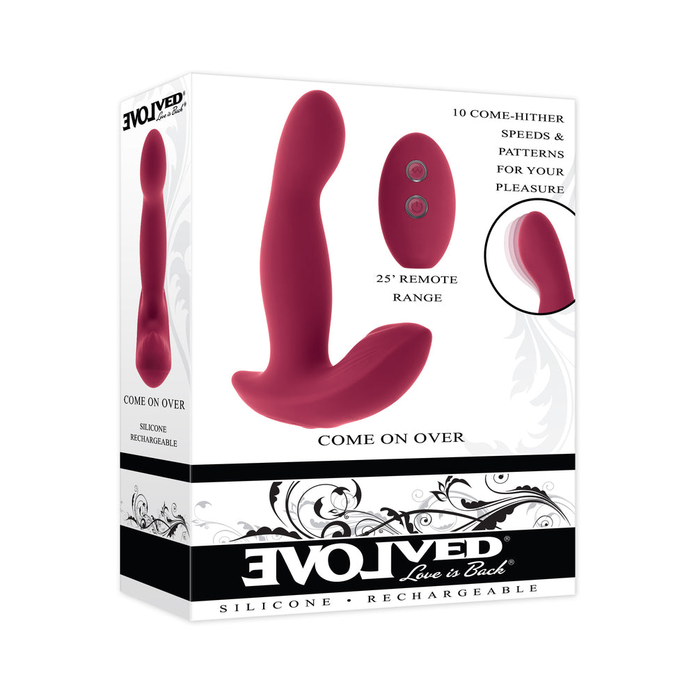 Evolved Come On Over Rechargeable Silicone Remote-Controlled Come-Hither Vibrator Burgundy - Red Garter