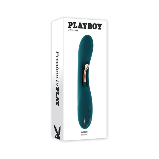Playboy Aurelie Rechargeable Silicone G-Spot Tickling Vibrator Deep Teal - Red Garter