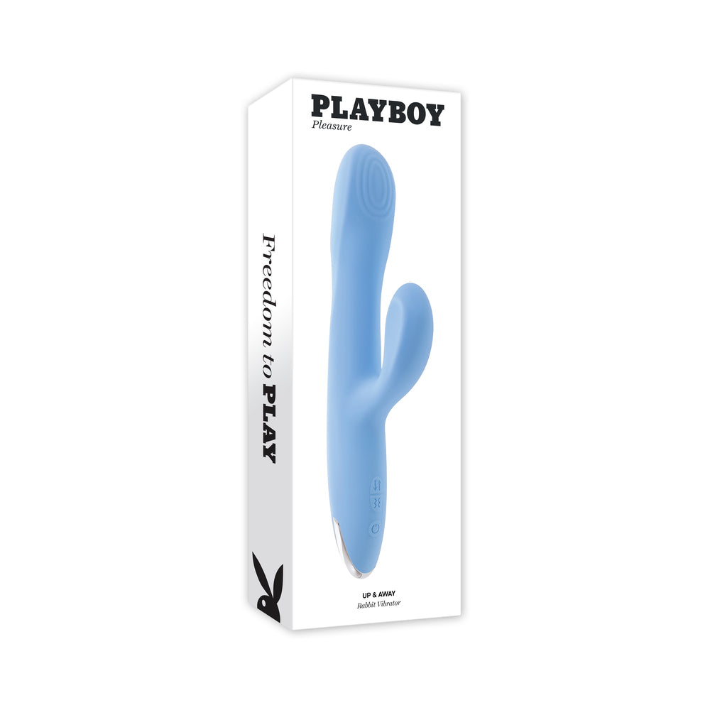 Playboy Up & Away Rechargeable Silicone Rabbit Vibrator Blue - Red Garter