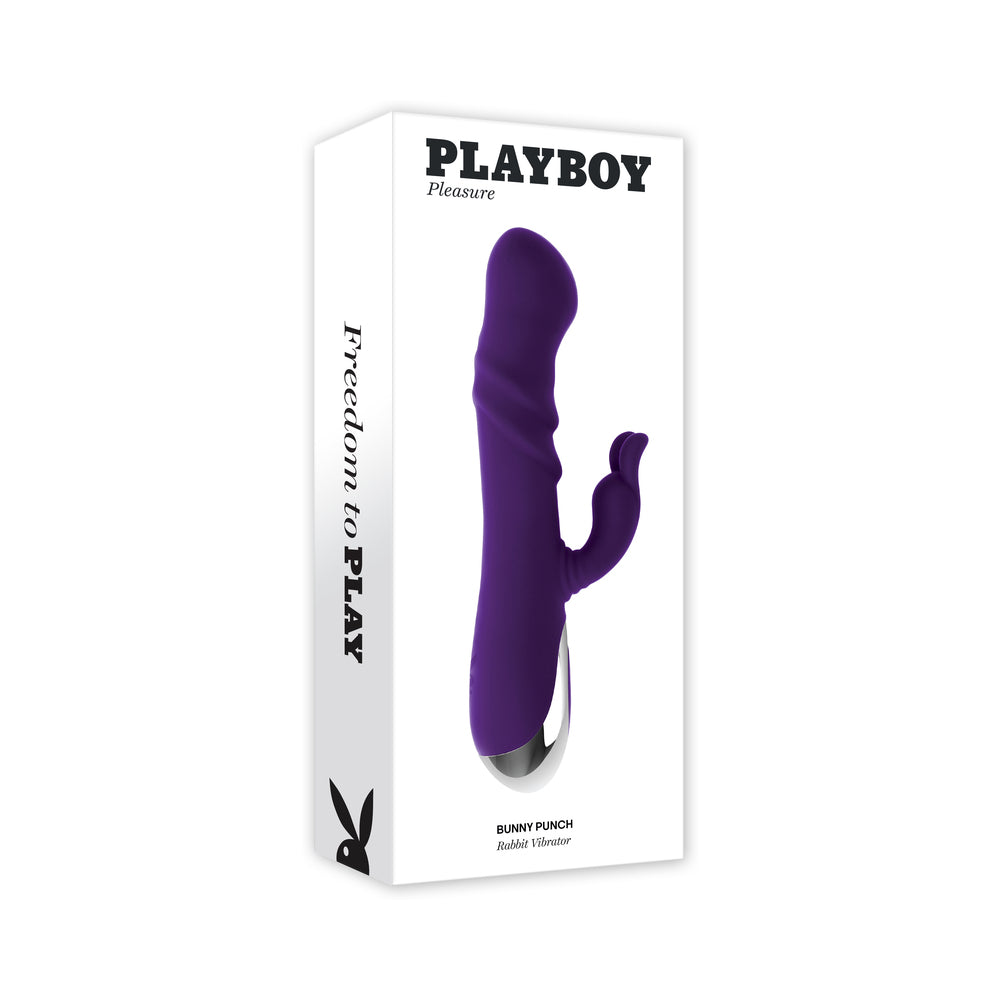 Playboy Bunny Punch Rechargeable Silicone Rabbit Vibrator Purple - Red Garter