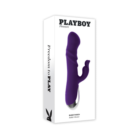 Playboy Bunny Punch Rechargeable Silicone Rabbit Vibrator Purple - Red Garter
