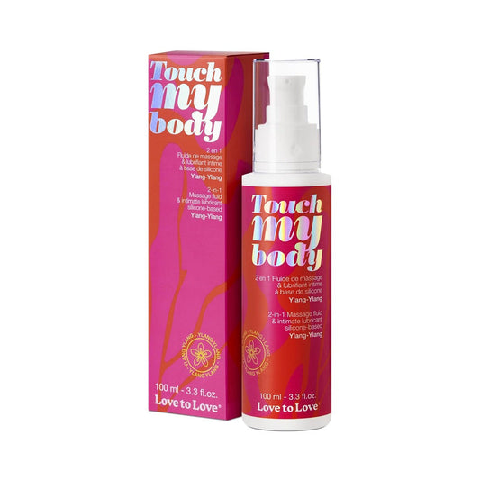 Love to Love Touch My Body 2-in-1 Massage Fluid & Intimate Lubricant Ylang-Ylang 3.3 oz. - Red Garter