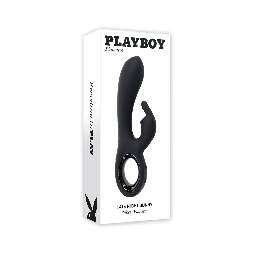 Playboy Late Night Bunny Rechageable Dual Stimulator Silicone Black - Red Garter