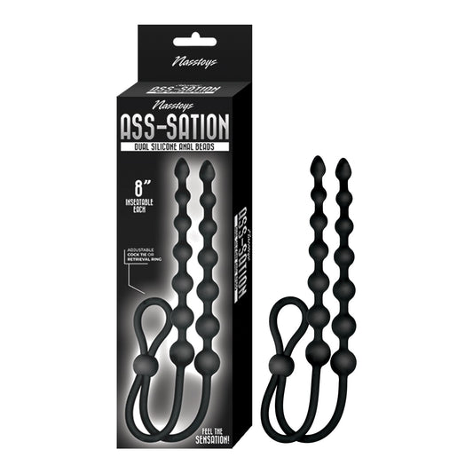 Ass-Sation Dual Silicone Anal Beads Black - Red Garter